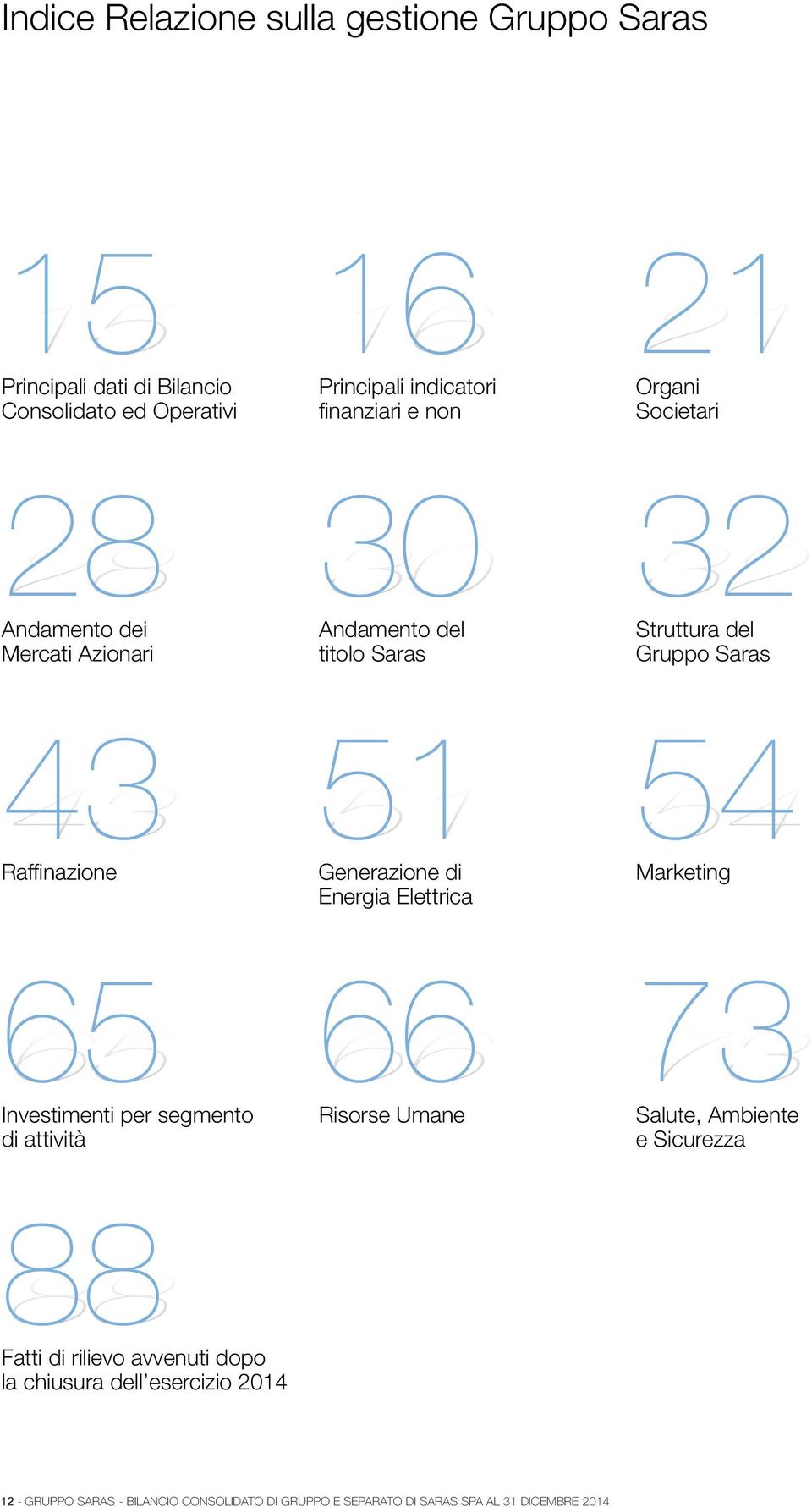 Saras 32 43 Raffinazione 43 51 Generazione di Energia Elettrica 51 54 Marketing 54 65 65 Investimenti per segmento di attività 66 Risorse