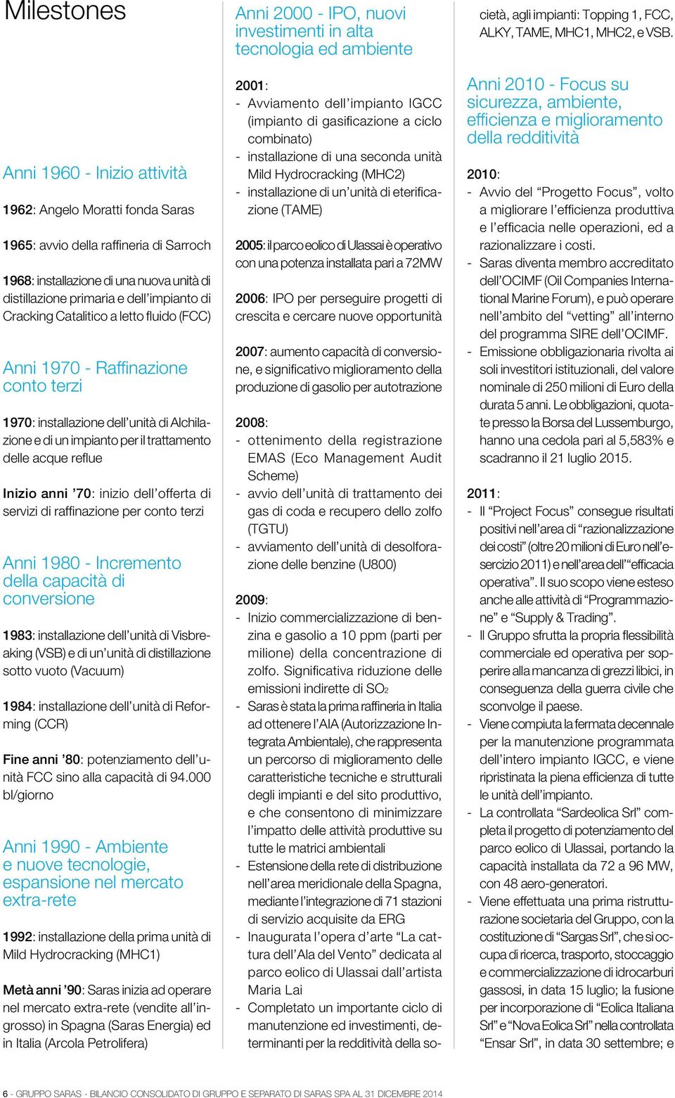 inizio dell offerta di servizi di raffinazione per conto terzi Anni 1980 - Incremento della capacità di conversione 1983: installazione dell unità di Visbreaking (VSB) e di un unità di distillazione