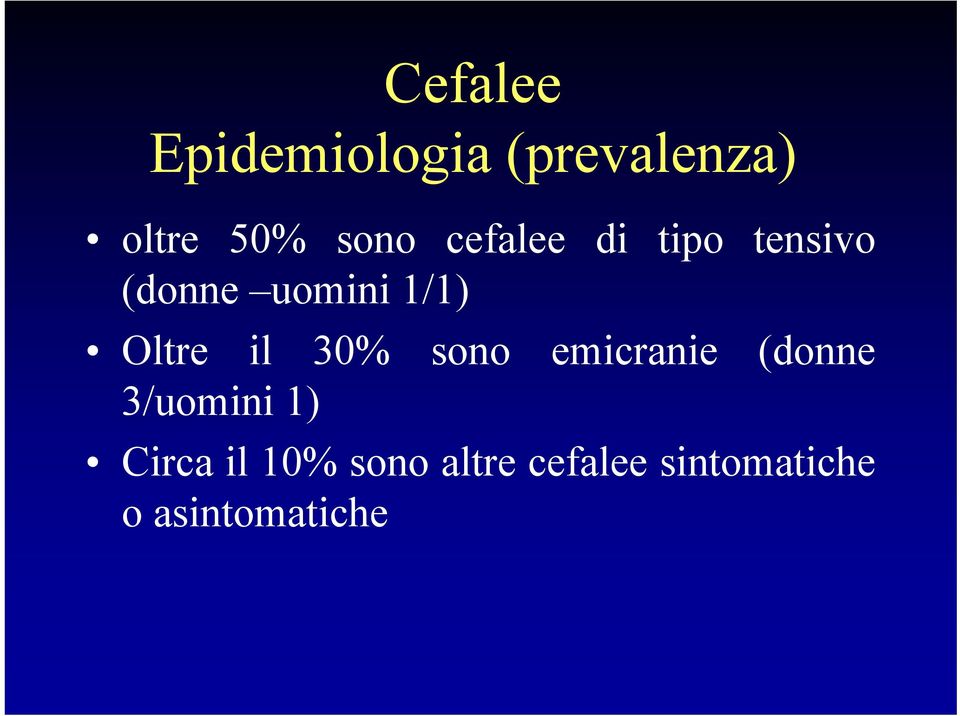 il 30% sono emicranie (donne 3/uomini 1) Circa il