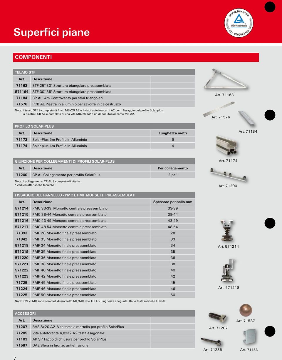 per zavorra in calcestruzzo Nota: il telaio STF è completa di 4 viti M8x20 A2 e 4 dadi autobloccanti A2 per il fissaggio del profilo Solar-plus, la piastra PCB AL è completa di una vite M8x20 A2 e un