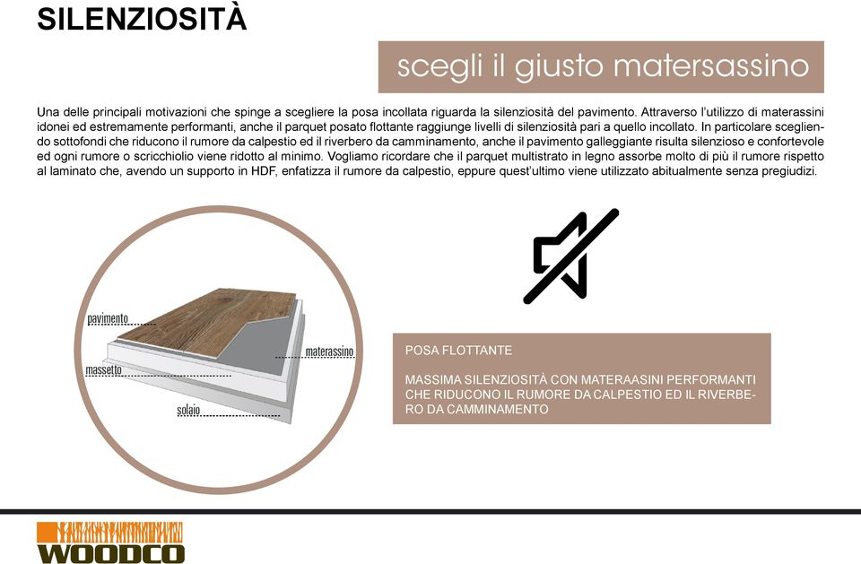 In particolare scegliendo sottofondi che riducono il rumore da calpestio ed il riverbero da camminamento, anche il pavimento galleggiante risulta silenzioso e confortevole ed ogni rumore o