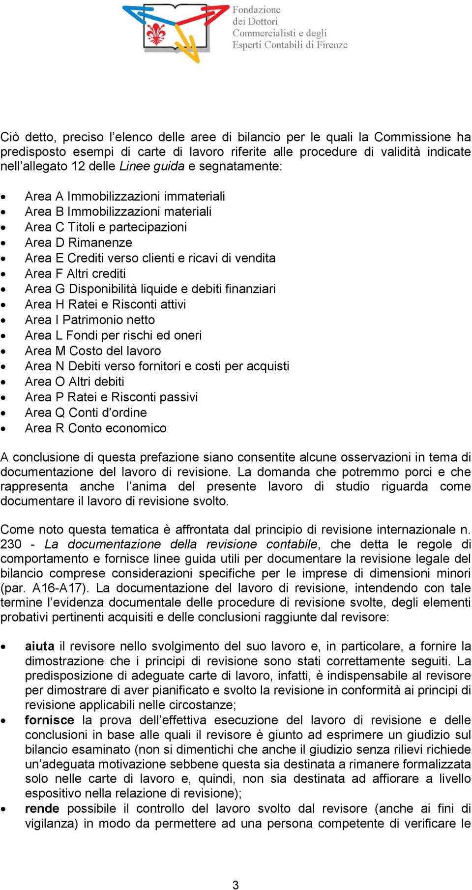 crediti Area G Disponibilità liquide e debiti finanziari Area H Ratei e Risconti attivi Area I Patrimonio netto Area L Fondi per rischi ed oneri Area M Costo del lavoro Area N Debiti verso fornitori