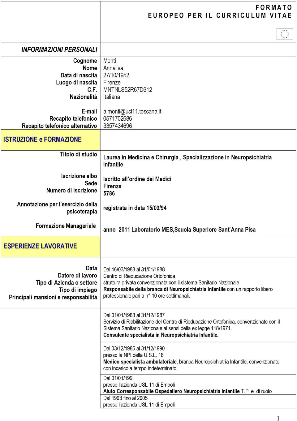 it 0571702686 3357434696 IISSTTRUZZI I IIONEE ee FFORMAZZI IIONEE Titolo di studio Iscrizione albo Sede Numero di iscrizione Annotazione per l esercizio della psicoterapia Formazione Manageriale