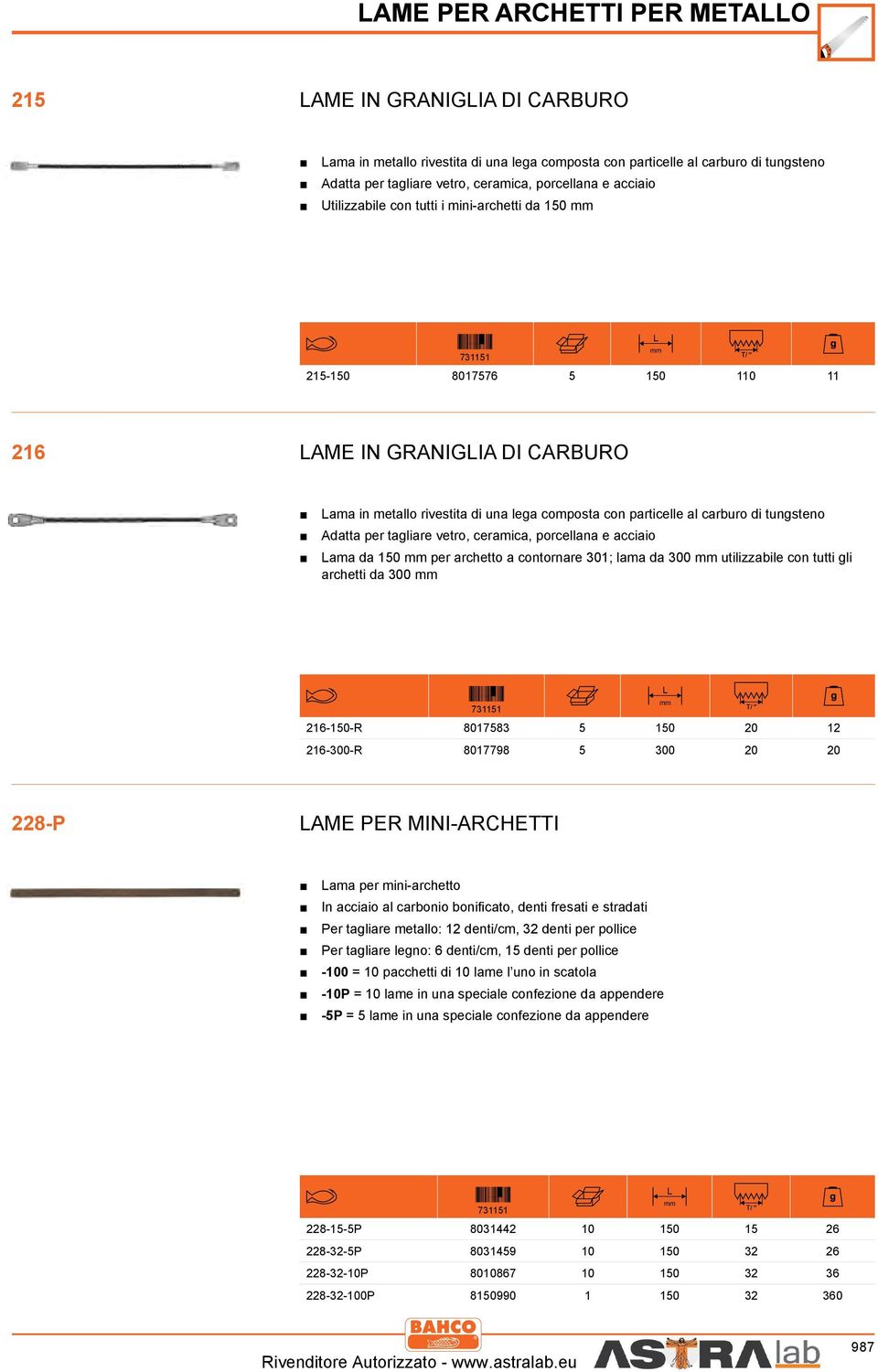 tagiare vetro, ceramica, porceana e acciaio Lama da 150 per archetto a contornare 301; ama da 300 utiizzabie con tutti gi archetti da 300 216-150-R 8017583 5 150 20 12 216-300-R 8017798 5 300 20 20