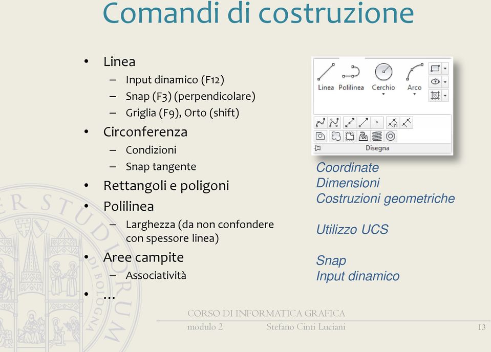 Larghezza (da non confondere con spessore linea) Aree campite Associatività Coordinate