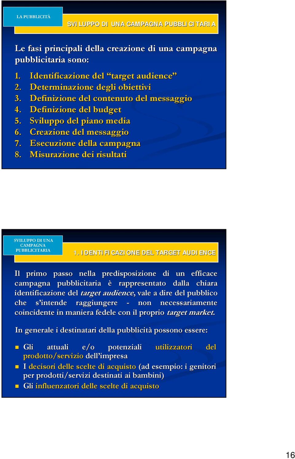 Misurazione dei risultati SVILUPPO DI UNA CAMPAGNA PUBBLICITARIA 1.