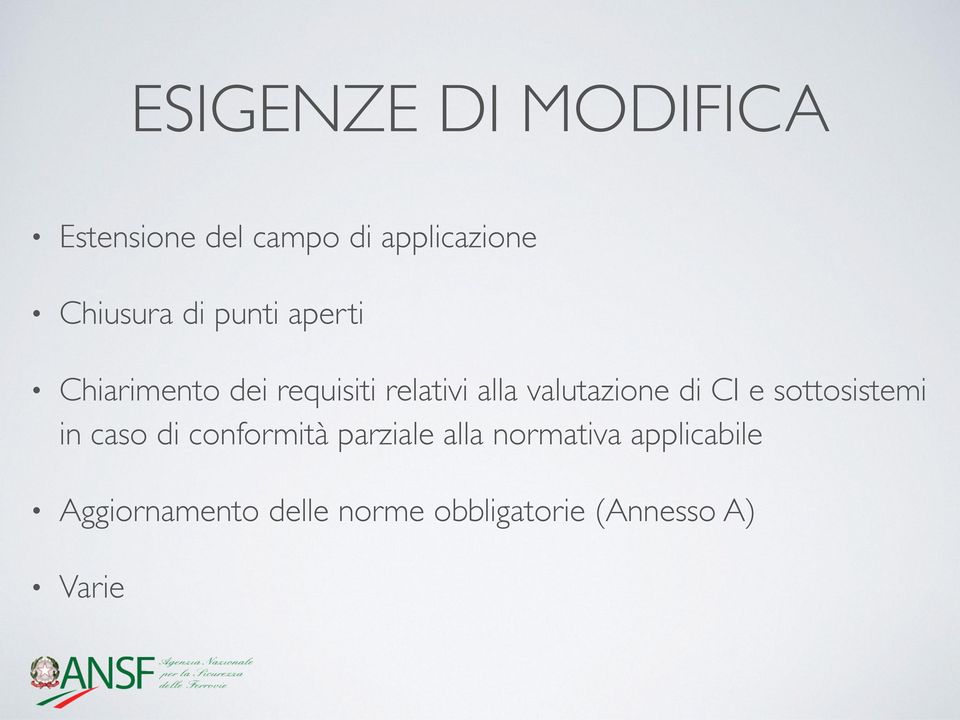 di CI e sottosistemi in caso di conformità parziale alla normativa