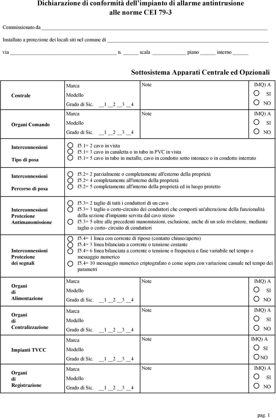 1= 3 cavo in canaletta o in tubo in PVC in vista f5.1= 5 cavo in tubo in metallo, cavo in condotto sotto intonaco o in condotto interrato f5.