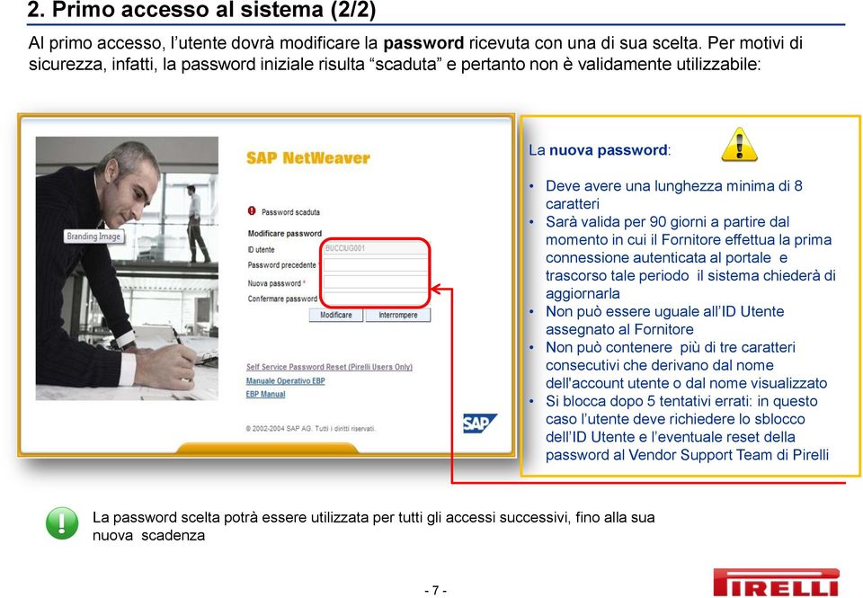 giorni a partire dal momento in cui il Fornitore effettua la prima connessione autenticata al portale e trascorso tale periodo il sistema chiederà di aggiornarla Non può essere uguale all ID Utente