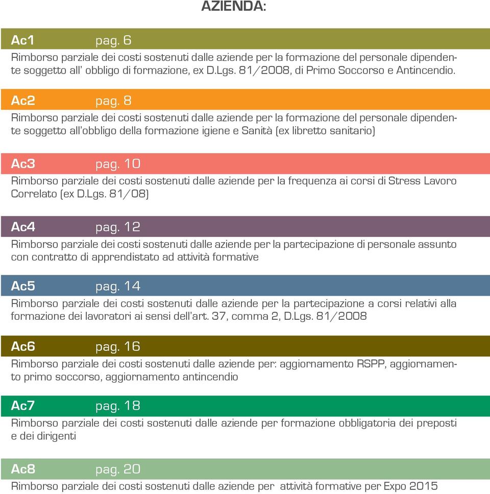 8 Rimborso parziale dei costi sostenuti dalle aziende per la formazione del personale dipendente soggetto all obbligo della formazione igiene e Sanità (ex libretto sanitario) Ac3 pag.