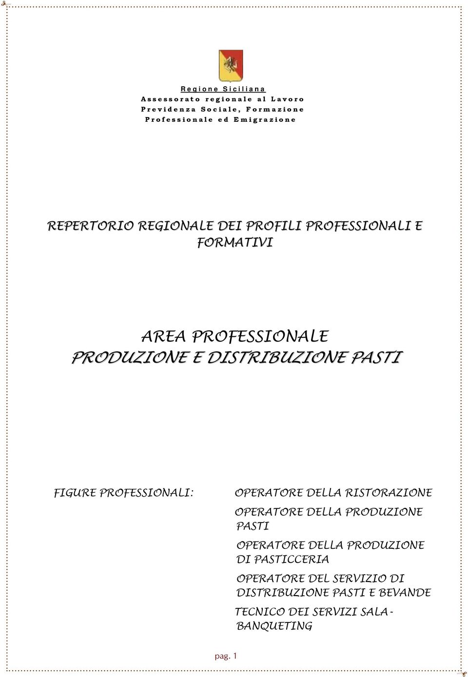 FIGURE PROFESSIONALI: OPERATORE DELLA RISTORAZIONE OPERATORE DELLA PRODUZIONE PASTI OPERATORE DELLA PRODUZIONE