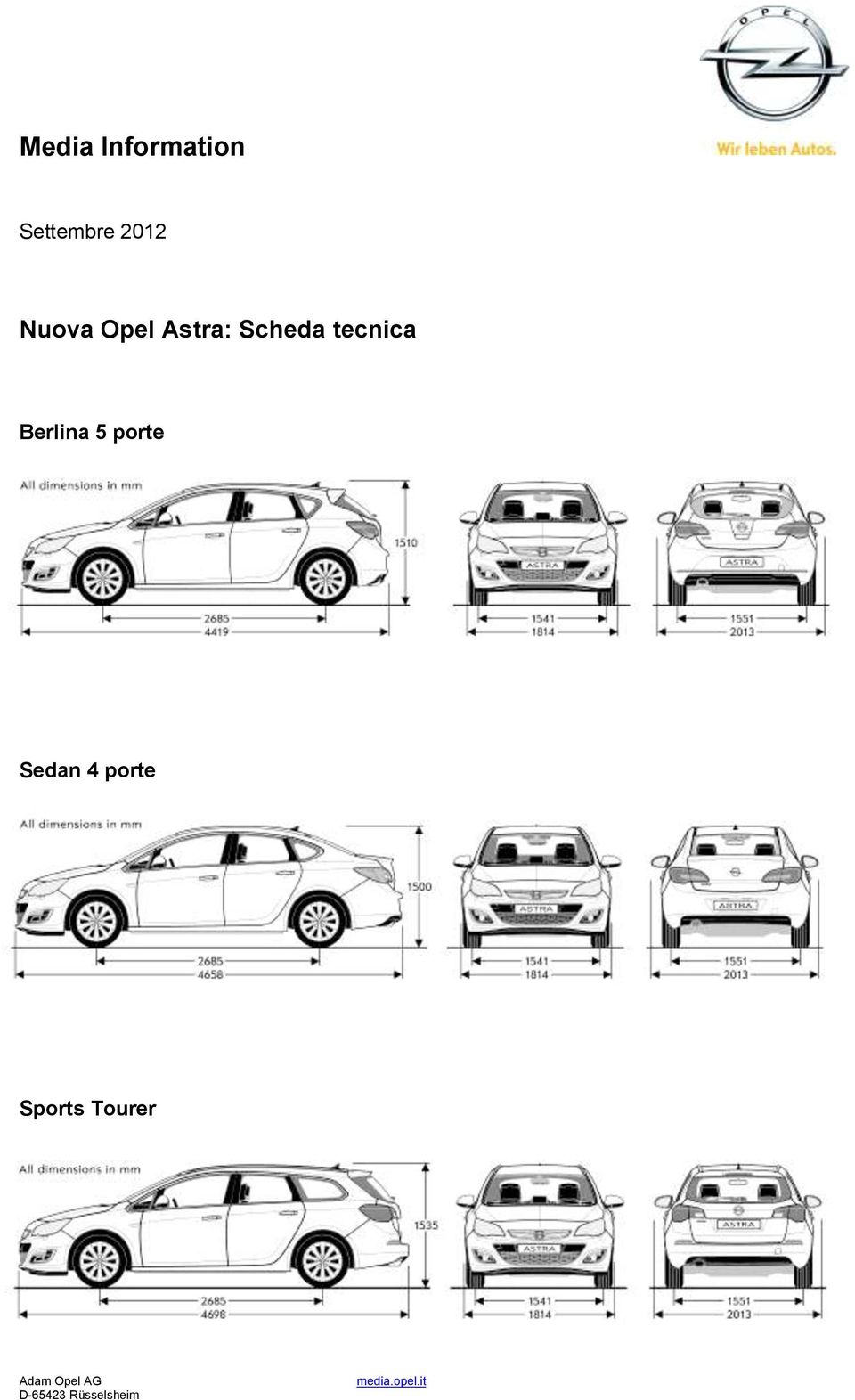 porte Sedan 4 porte Sports Tourer Adam