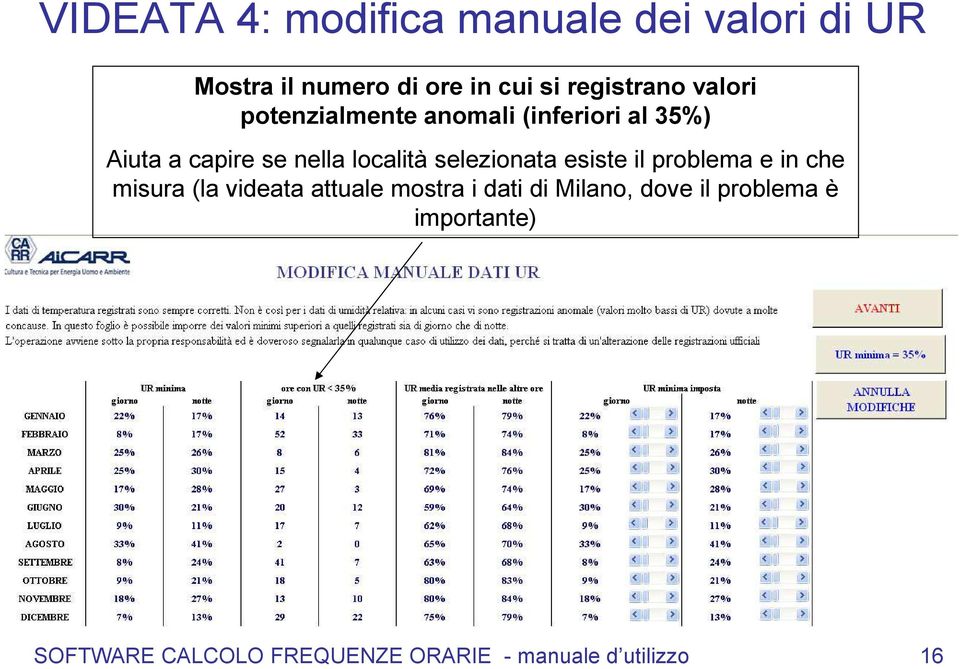 località selezionata esiste il problema e in che misura (la videata attuale mostra i