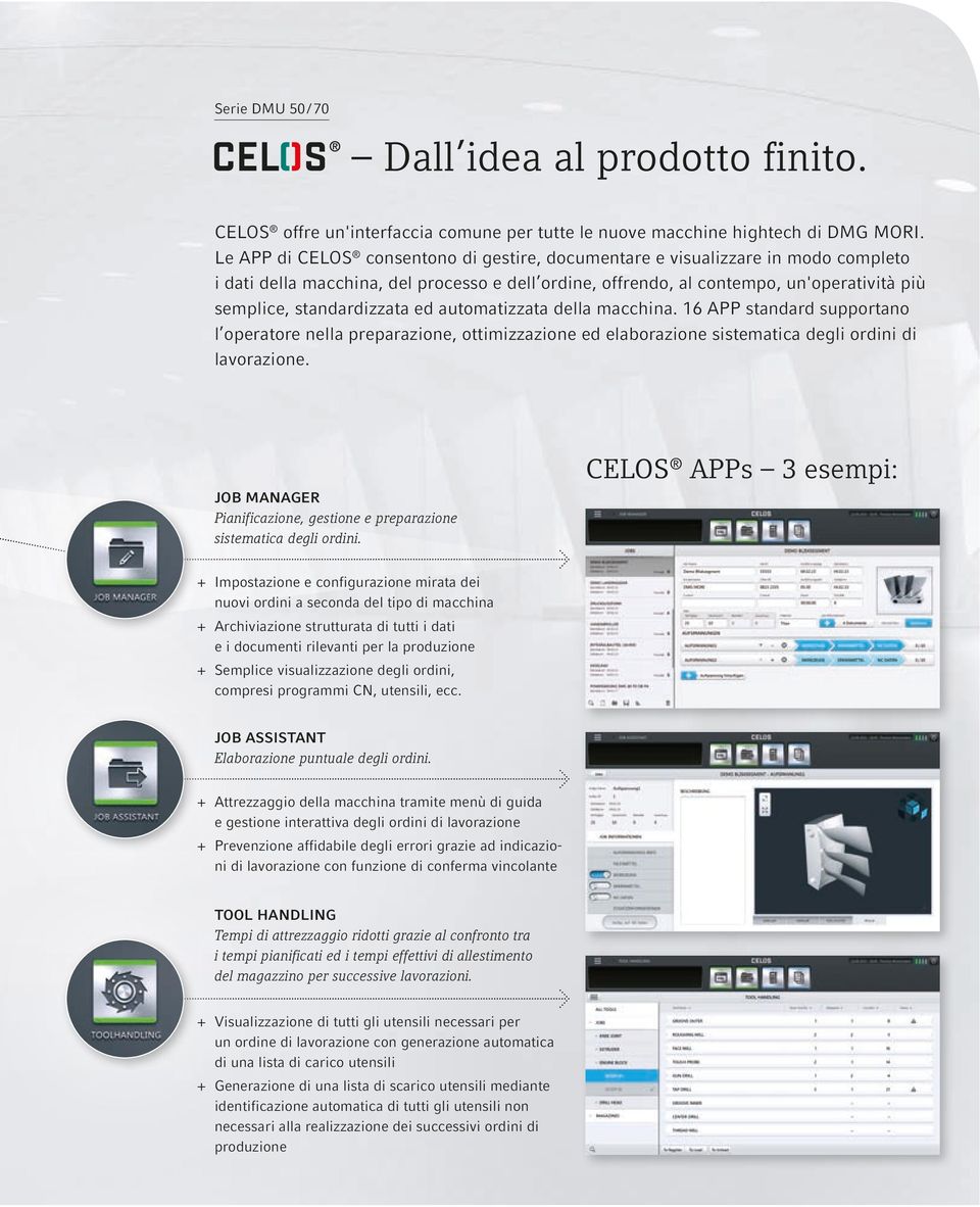 standardizzata ed automatizzata della macchina. 16 APP standard supportano l operatore nella preparazione, ottimizzazione ed elaborazione sistematica degli ordini di lavorazione.