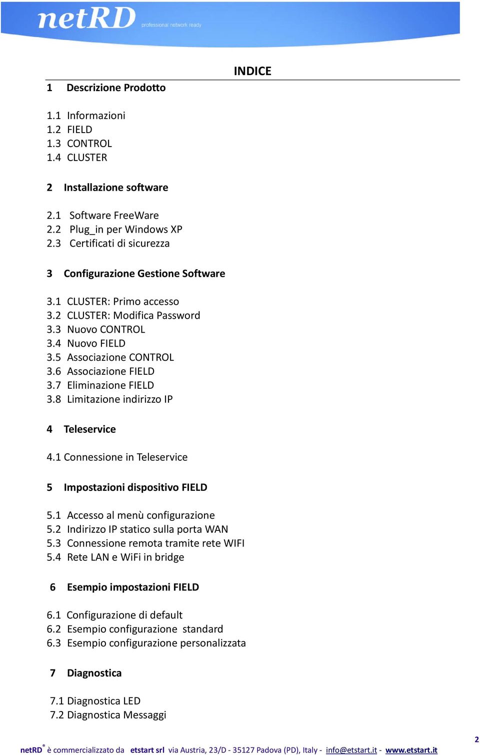 6 Associazione FIELD 3.7 Eliminazione FIELD 3.8 Limitazione indirizzo IP 4 Teleservice 4.1 Connessione in Teleservice 5 Impostazioni dispositivo FIELD 5.1 Accesso al menù configurazione 5.