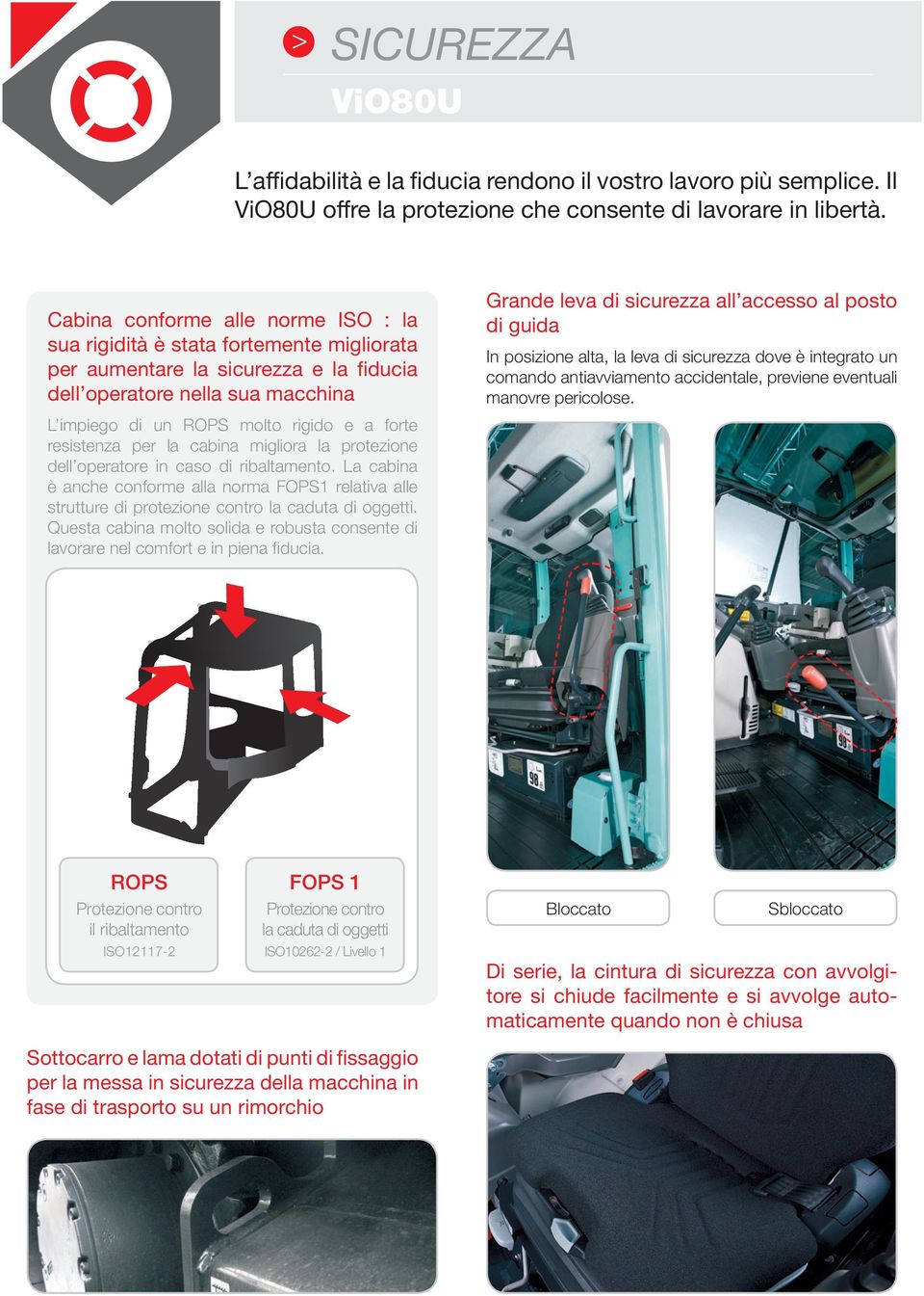 resistenza per la cabina migliora la protezione dell operatore in caso di ribaltamento. La cabina è anche conforme alla norma FOPS1 relativa alle strutture di protezione contro la caduta di oggetti.