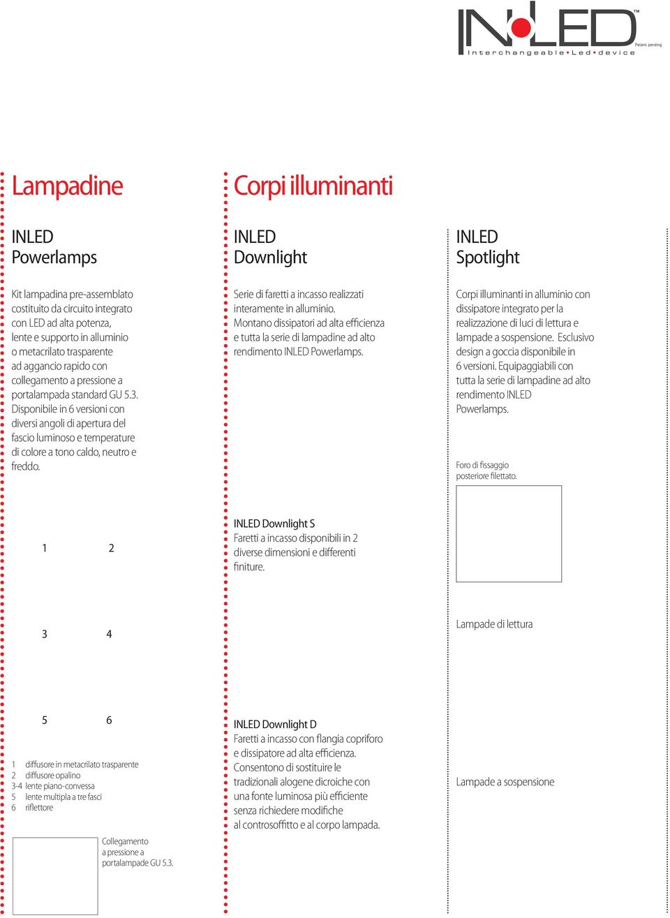 Corpi illuminanti INLED Downlight Serie di faretti a incasso realizzati interamente in alluminio.