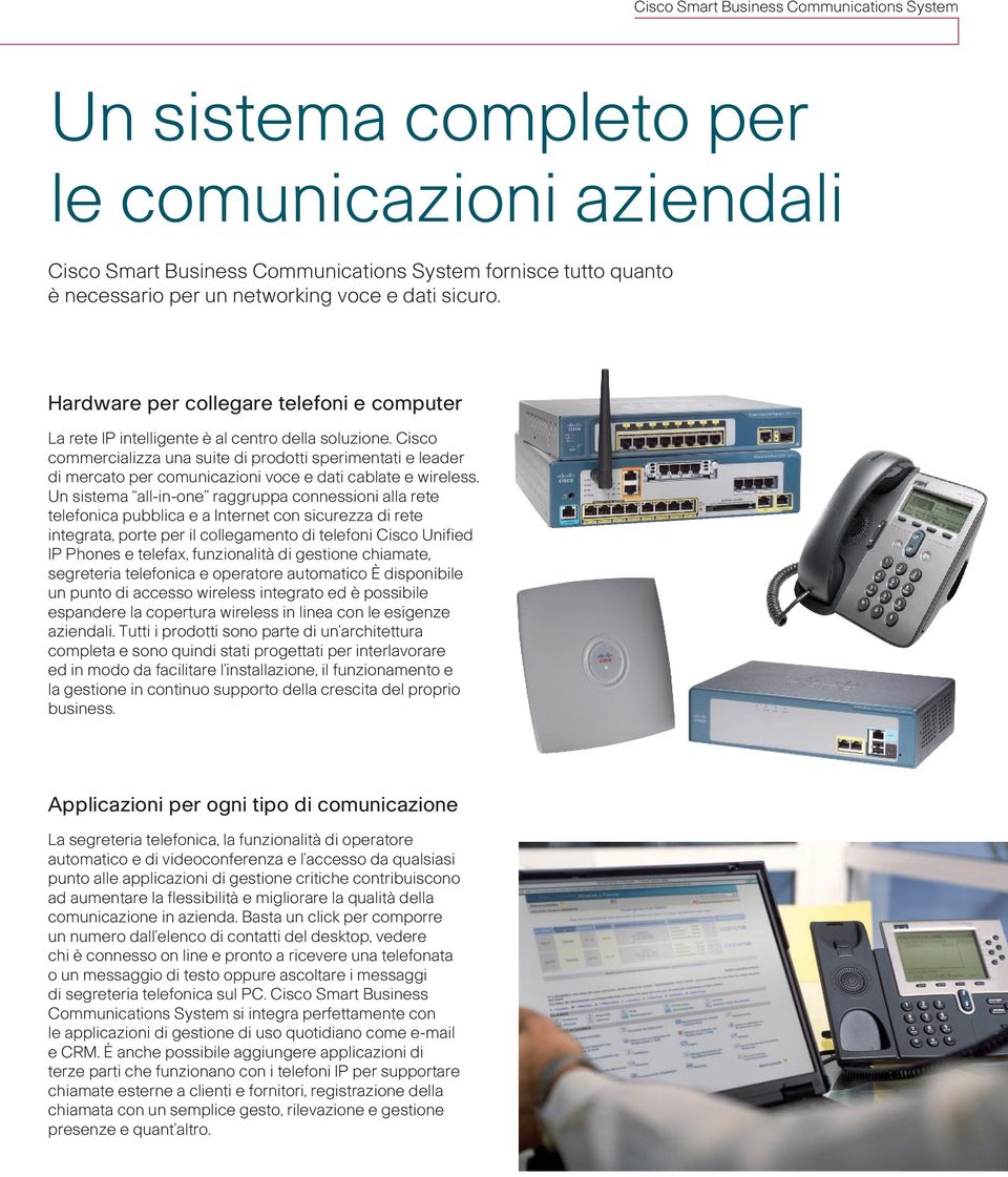 Cisco commercializza una suite di prodotti sperimentati e leader di mercato per comunicazioni voce e dati cablate e wireless.