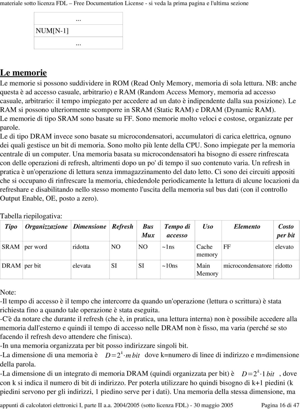 Le RAM si possono ulteriormente scomporre in SRAM (Static RAM) e DRAM (Dynamic RAM). Le memorie di tipo SRAM sono basate su FF. Sono memorie molto veloci e costose, organizzate per parole.