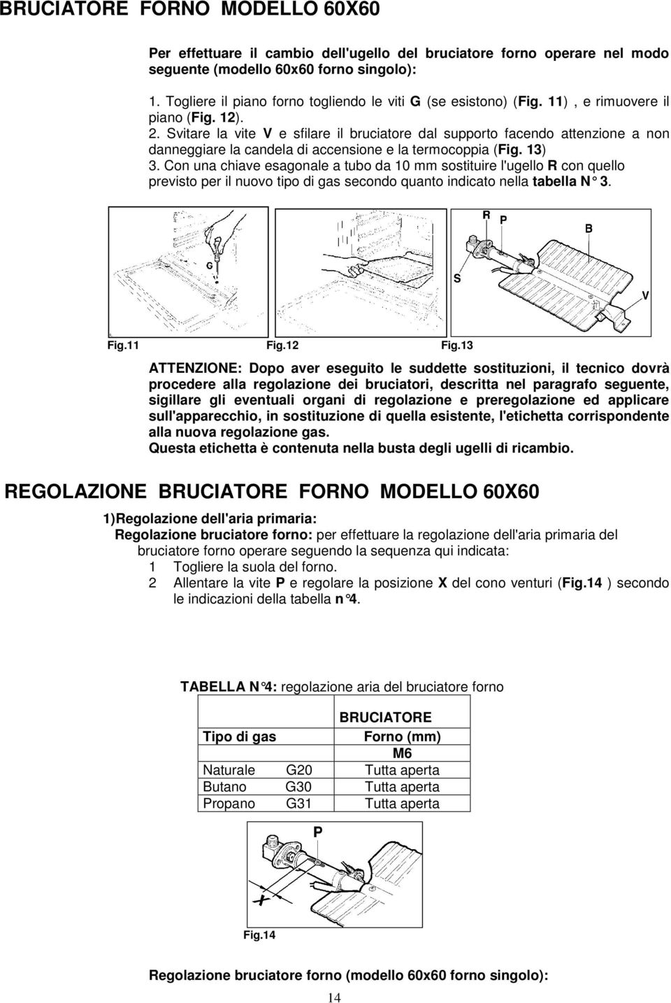 Svitare la vite V e sfilare il bruciatore dal supporto facendo attenzione a non danneggiare la candela di accensione e la termocoppia (Fig. 13) 3.