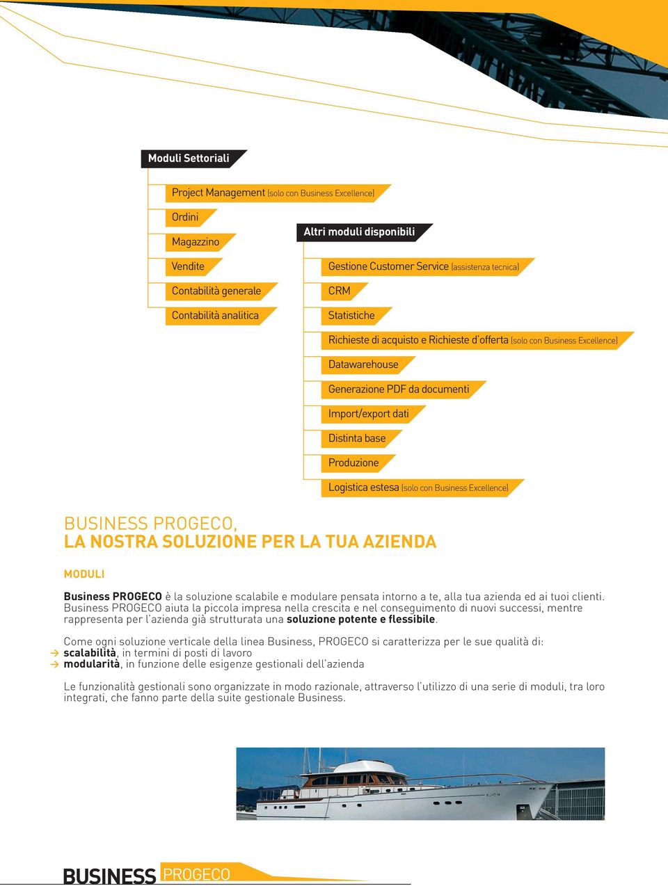 documenti Import/export dati Distinta base Produzione Logistica estesa (solo con Business Excellence) Business PROGECO è la soluzione scalabile e modulare pensata intorno a te, alla tua azienda ed ai