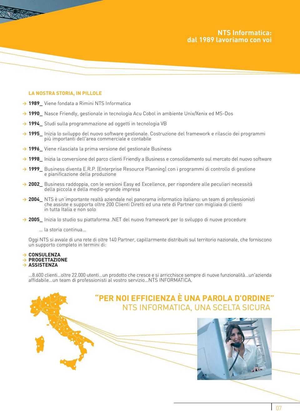 Costruzione del framework e rilascio dei programmi più importanti dell'area commerciale e contabile 1996_ Viene rilasciata la prima versione del gestionale Business 1998_ Inizia la conversione del