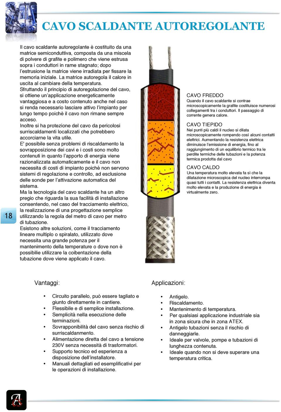 Sfruttando il principio di autoregolazione del cavo, si ottiene un applicazione energeticamente vantaggiosa e a costo contenuto anche nel caso si renda necessario lasciare attivo l impianto per lungo