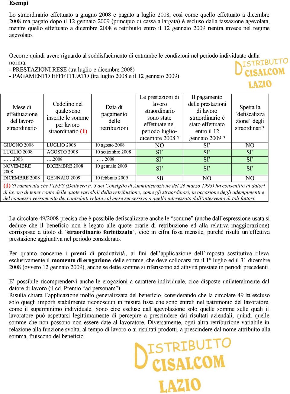 Occorre quindi avere riguardo al soddisfacimento di entrambe le condizioni nel periodo individuato dalla norma: - PRESTAZIONI RESE (tra luglio e dicembre 2008) - PAGAMENTO EFFETTUATO (tra luglio 2008