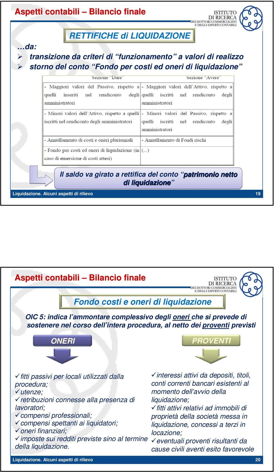 di sostenere nel corso dell intera procedura, al netto dei proventi previsti ONERI PROVENTI fitti passivi per locali utilizzati dalla procedura; utenze; retribuzioni connesse alla presenza di