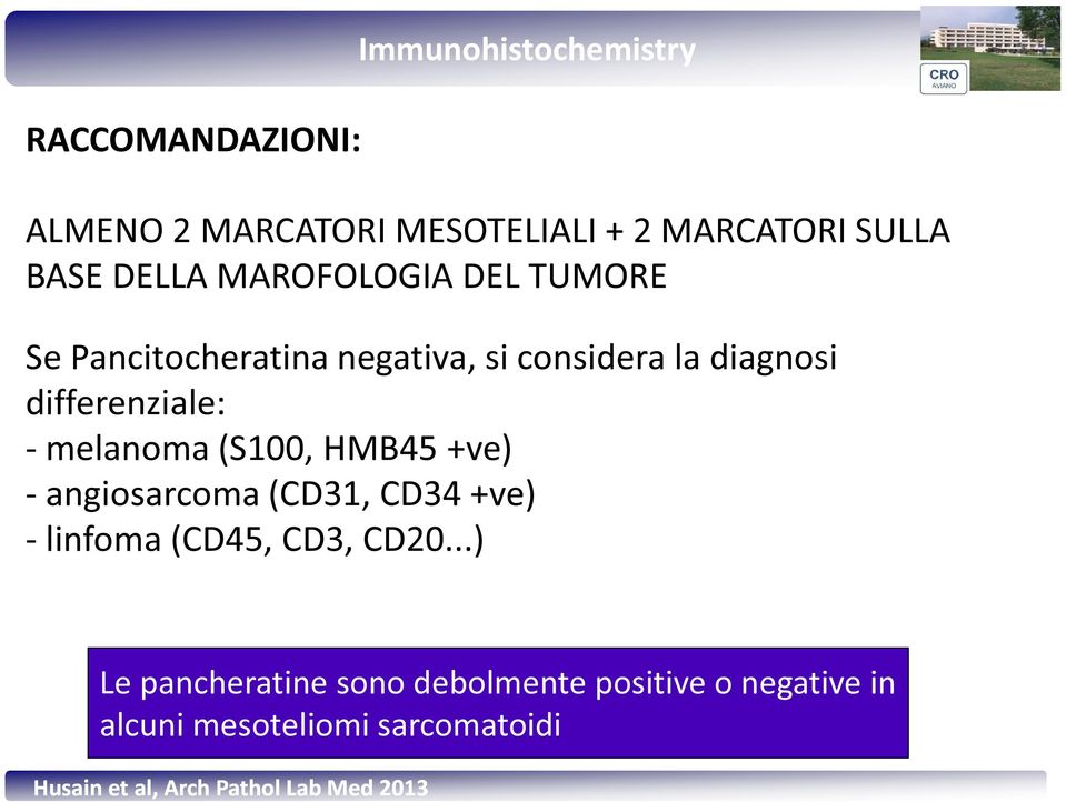 melanoma (S100, HMB45 +ve) - angiosarcoma (CD31, CD34 +ve) - linfoma (CD45, CD3, CD20.