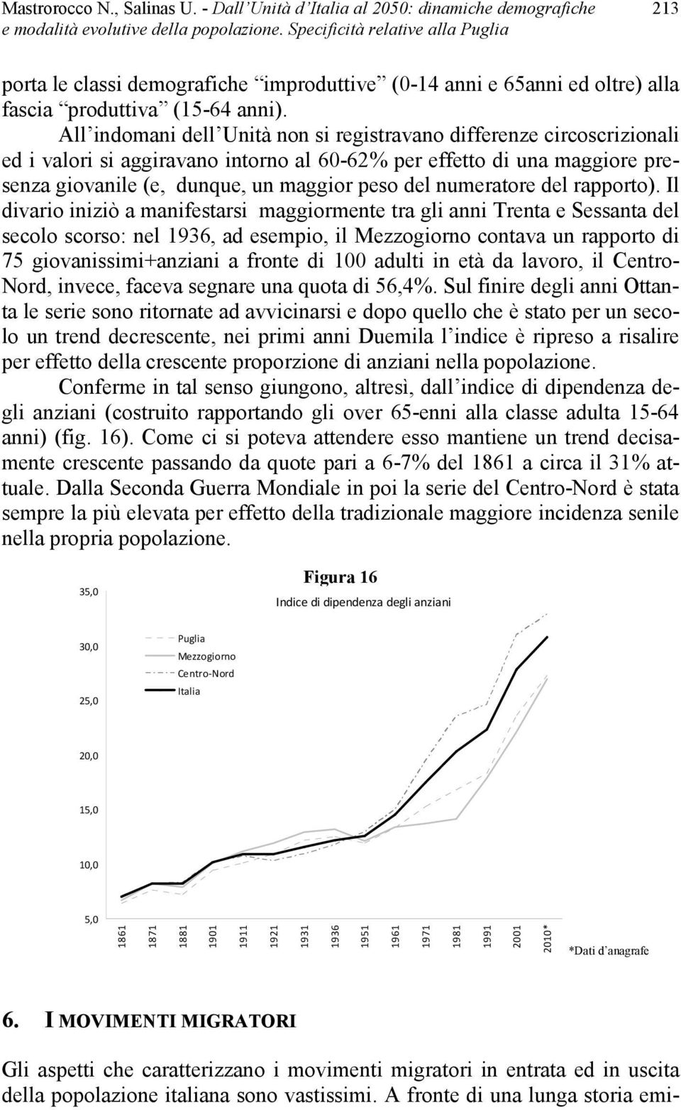 All indomani dell Unità non si registravano differenze circoscrizionali ed i valori si aggiravano intorno al 60-62% per effetto di una maggiore presenza giovanile (e, dunque, un maggior peso del