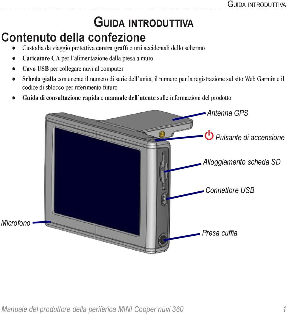 registrazione sul sito Web Garmin e il codice di sblocco per riferimento futuro Guida di consultazione rapida e manuale dell utente sulle informazioni del