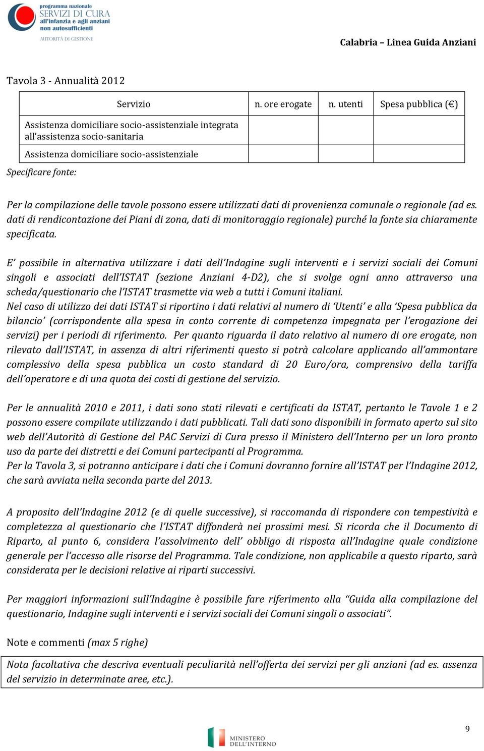 tavole possono essere utilizzati dati di provenienza comunale o regionale (ad es.