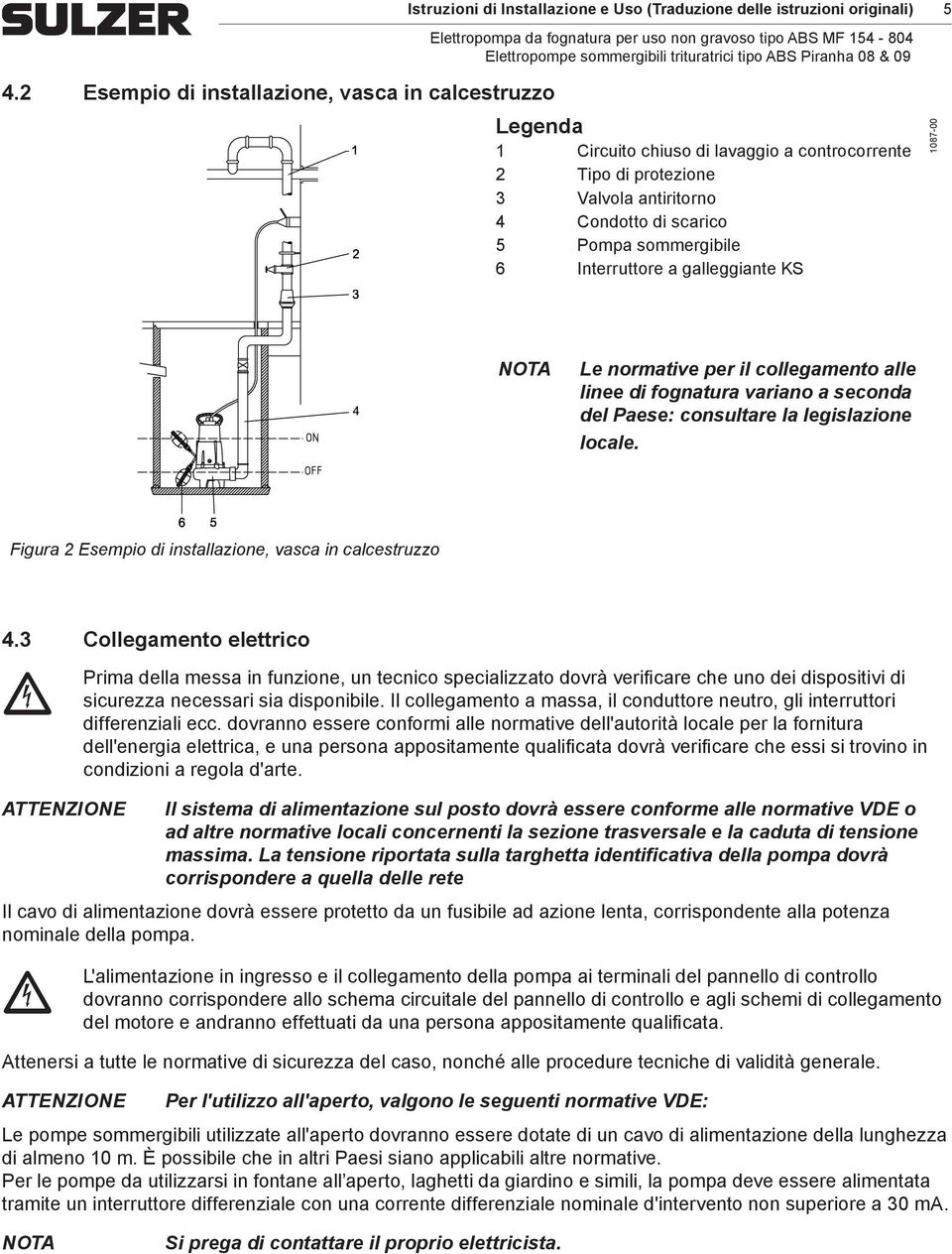 galleggiante KS 1087-00 Le norative per il ollegaento alle linee di fognatura variano a seonda del Paese: onsultare la legislazione loale. Figura 2 Esepio di installazione, vasa in alestruzzo 4.