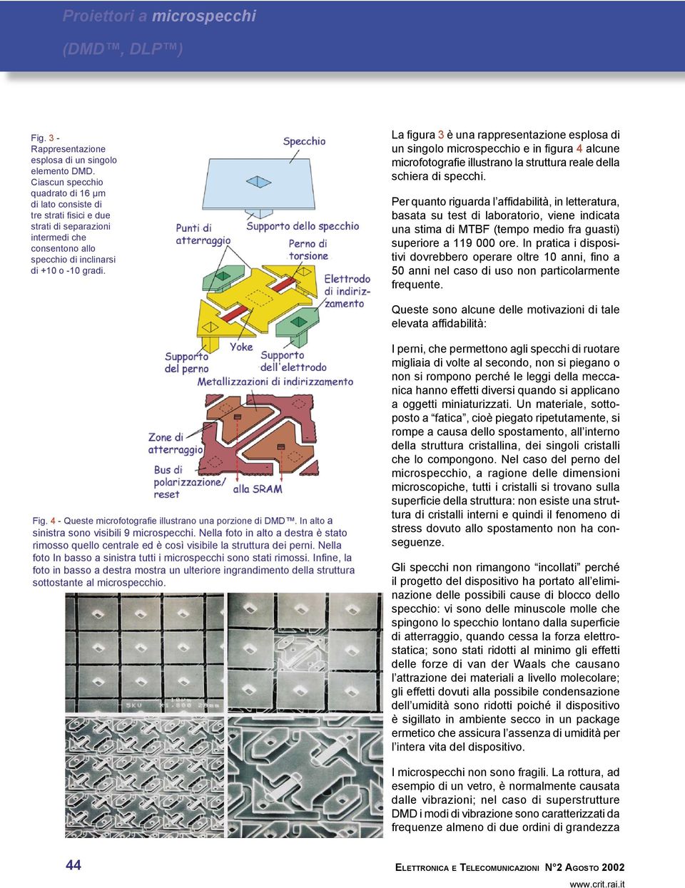 La figura 3 è una rappresentazione esplosa di un singolo microspecchio e in figura 4 alcune microfotografie illustrano la struttura reale della schiera di specchi.