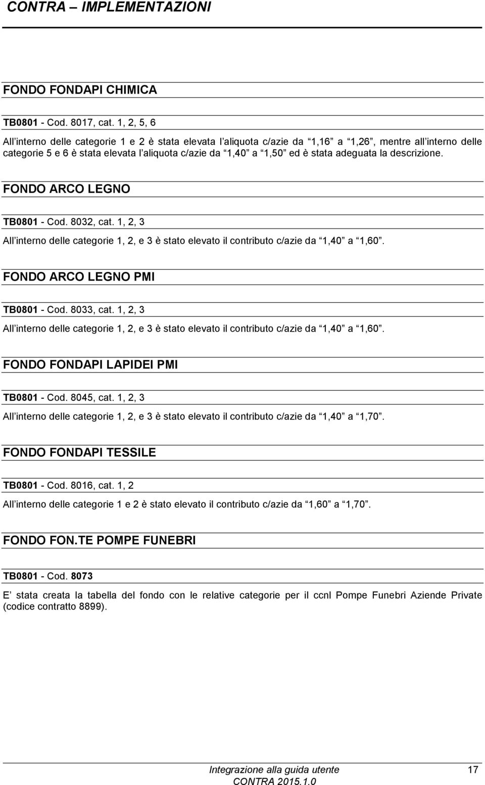 adeguata la descrizione. FONDO ARCO LEGNO TB0801 - Cod. 8032, cat. 1, 2, 3 All interno delle categorie 1, 2, e 3 è stato elevato il contributo c/azie da 1,40 a 1,60. FONDO ARCO LEGNO PMI TB0801 - Cod.