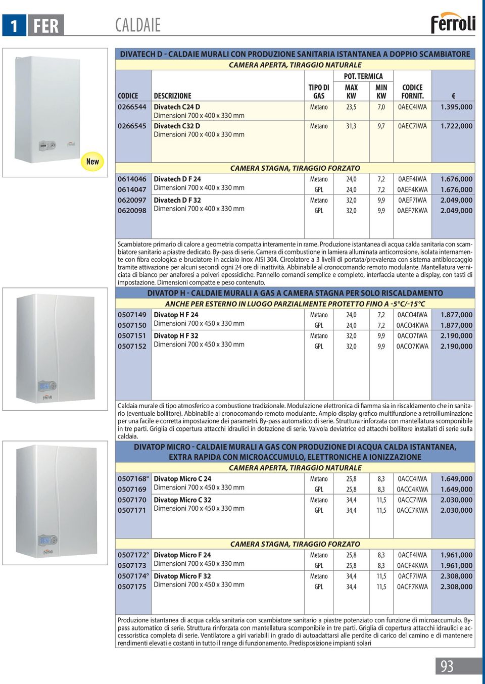 395,000 Dimensioni 700 x 400 x 330 mm 0266545 Divatech C32 D Dimensioni 700 x 400 x 330 mm Metano 31,3 9,7 0AEC7IWA 1.