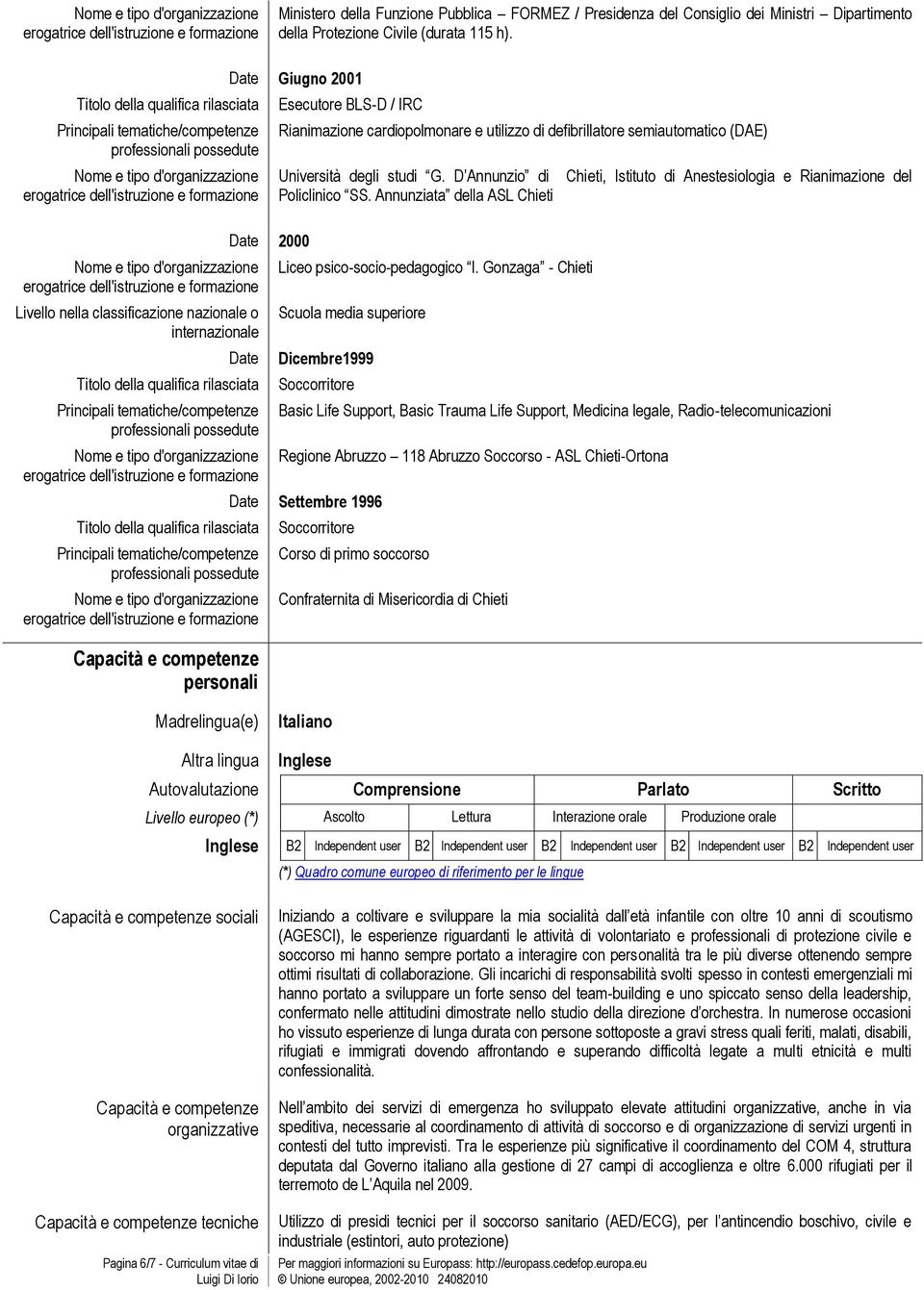 semiautomatico (DAE) Università degli studi G. D Annunzio di Policlinico SS. Annunziata della ASL Chieti Liceo psico-socio-pedagogico I.