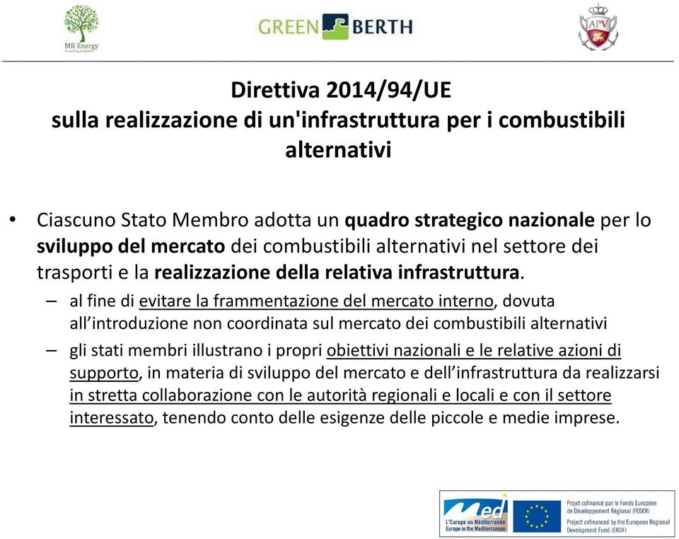 al fine di evitare la frammentazione del mercato interno, dovuta all introduzione non coordinata sul mercato dei combustibili alternativi gli stati membri illustrano i propri obiettivi