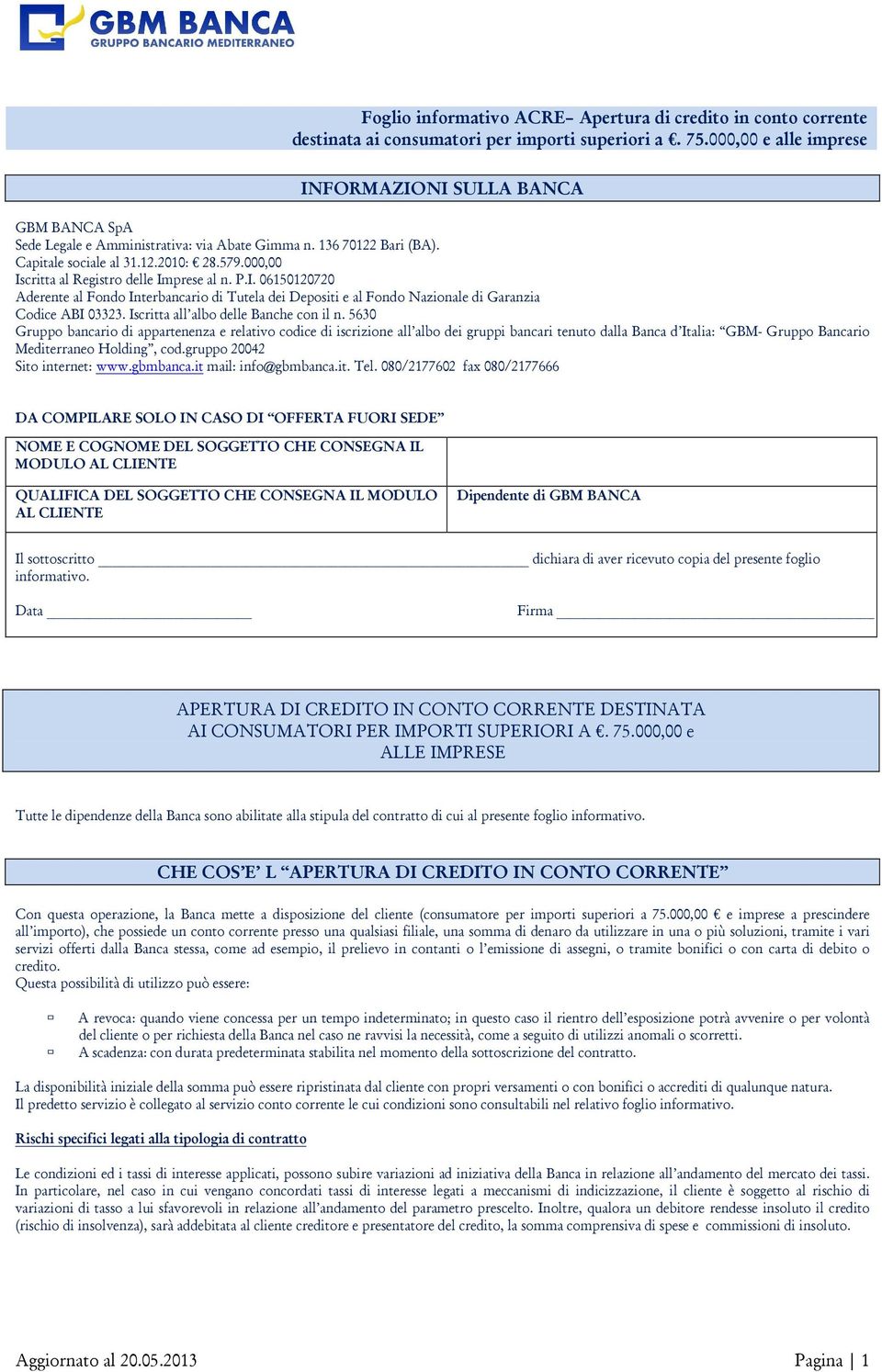 5630 Gruppo bancario di appartenenza e relativo codice di iscrizione all albo dei gruppi bancari tenuto dalla Banca d Italia: GBM- Gruppo Bancario Mediterraneo Holding, cod.