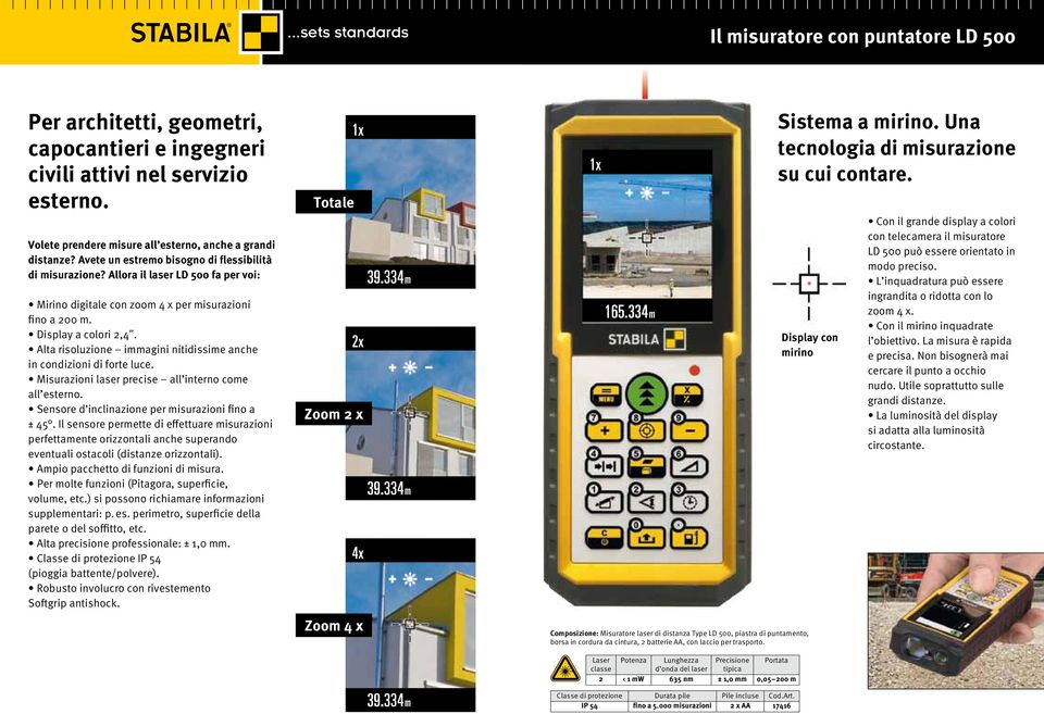 Alta risoluzione immagini nitidissime anche in condizioni di forte luce. Misurazioni laser precise all interno come all esterno. Sensore d inclinazione per misurazioni fino a ± 45.