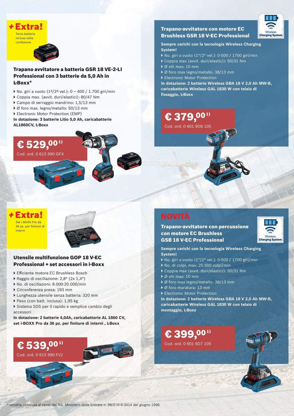 legno/metallo: 50/13 mm ( Electronic Motor Protection (EMP) In dotazione: 3 batterie Litio 5,0 Ah, caricabatterie AL1860CV, L-Boxx Trapano-avvitatore con motore EC Brushless GSR 18 V-EC Professional