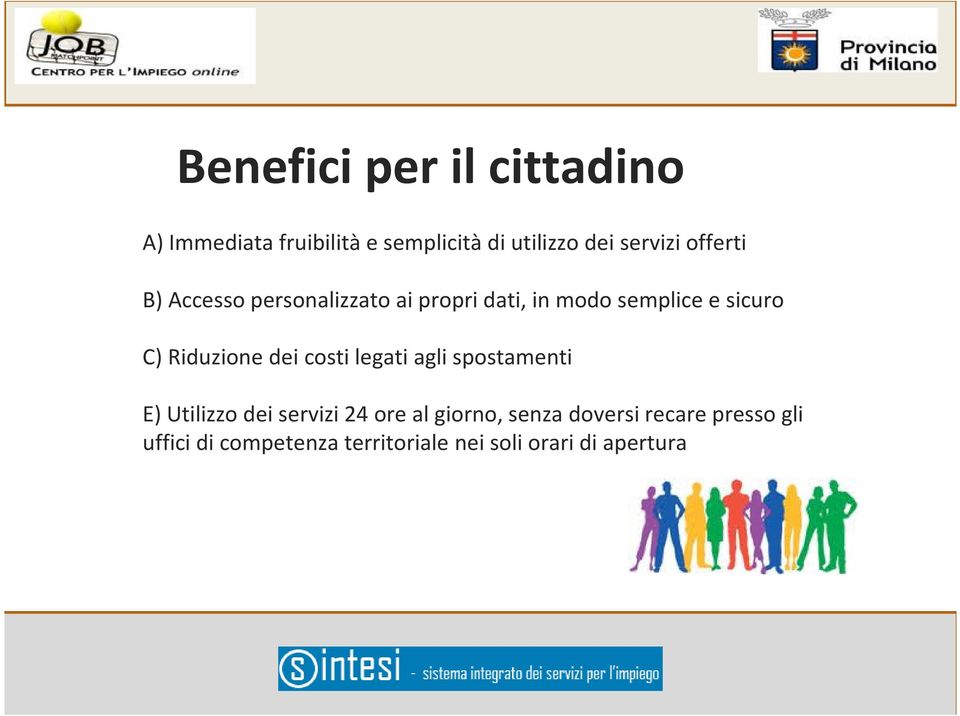 C) Riduzione dei costi legati agli spostamenti E) Utilizzo dei servizi 24 ore al