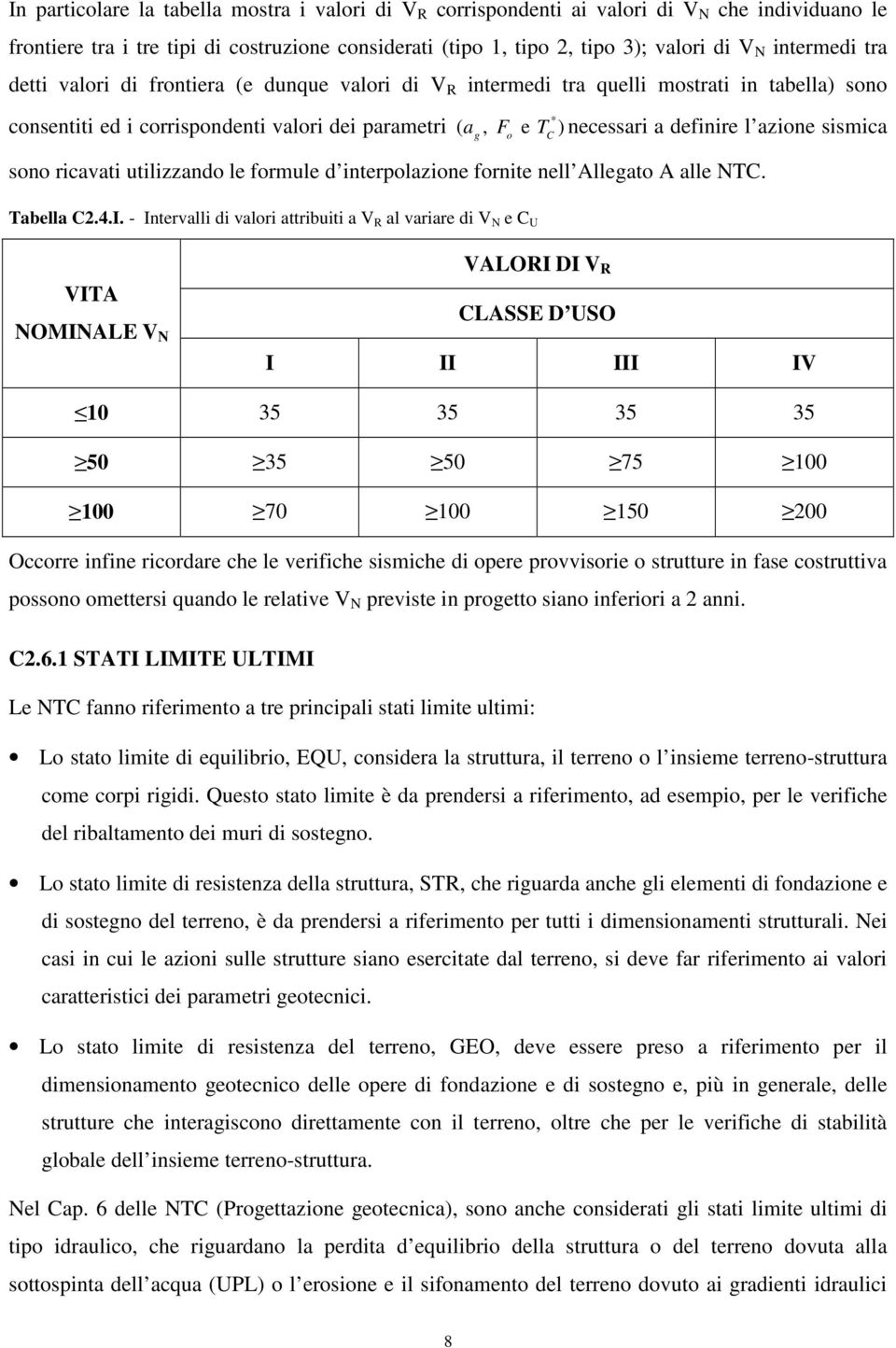 definire l azione sismica sono ricavati utilizzando le formule d interpolazione fornite nell Allegato A alle NTC. Tabella C2.4.I.