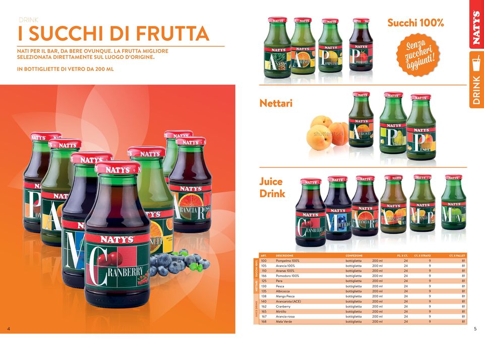 In bottigliette di vetro da Nettari JUICE NETTARI SUCCHI 100% Juice Drink 4 ART. DESCRIZIONE CONFEZIONE PZ. X CT.