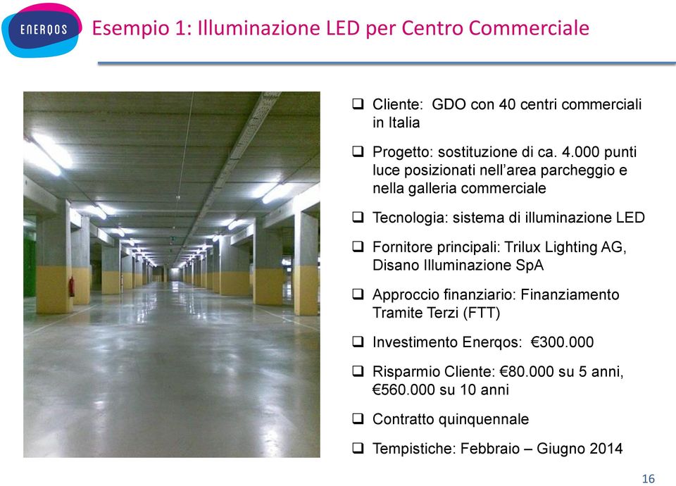 principali: Trilux Lighting AG, Disano Illuminazione SpA Approccio finanziario: Finanziamento Tramite Terzi (FTT) Investimento