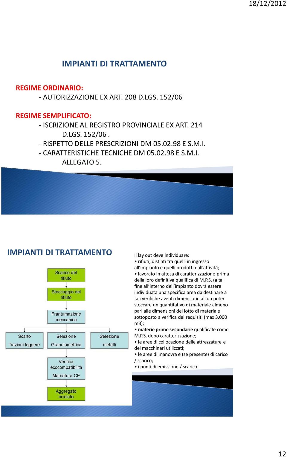 IMPIANTI DI TRATTAMENTO Il lay out deve individuare: rifiuti, distinti tra quelli in ingresso all impianto e quelli prodotti dall attività; lavorato in attesa di caratterizzazione prima della loro