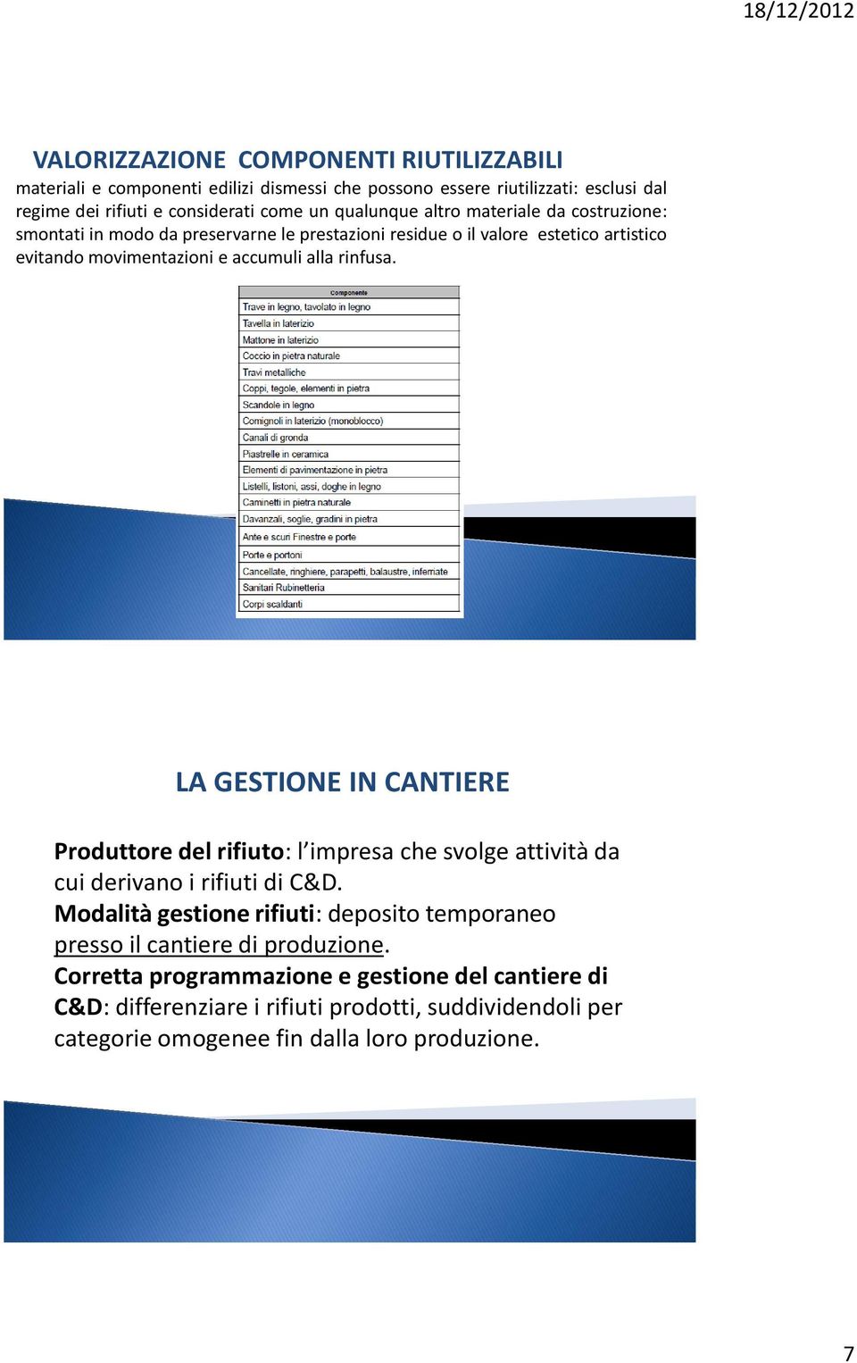 rinfusa. LA GESTIONE IN CANTIERE Produttore del rifiuto: l impresa che svolge attività da cui derivano i rifiuti di C&D.