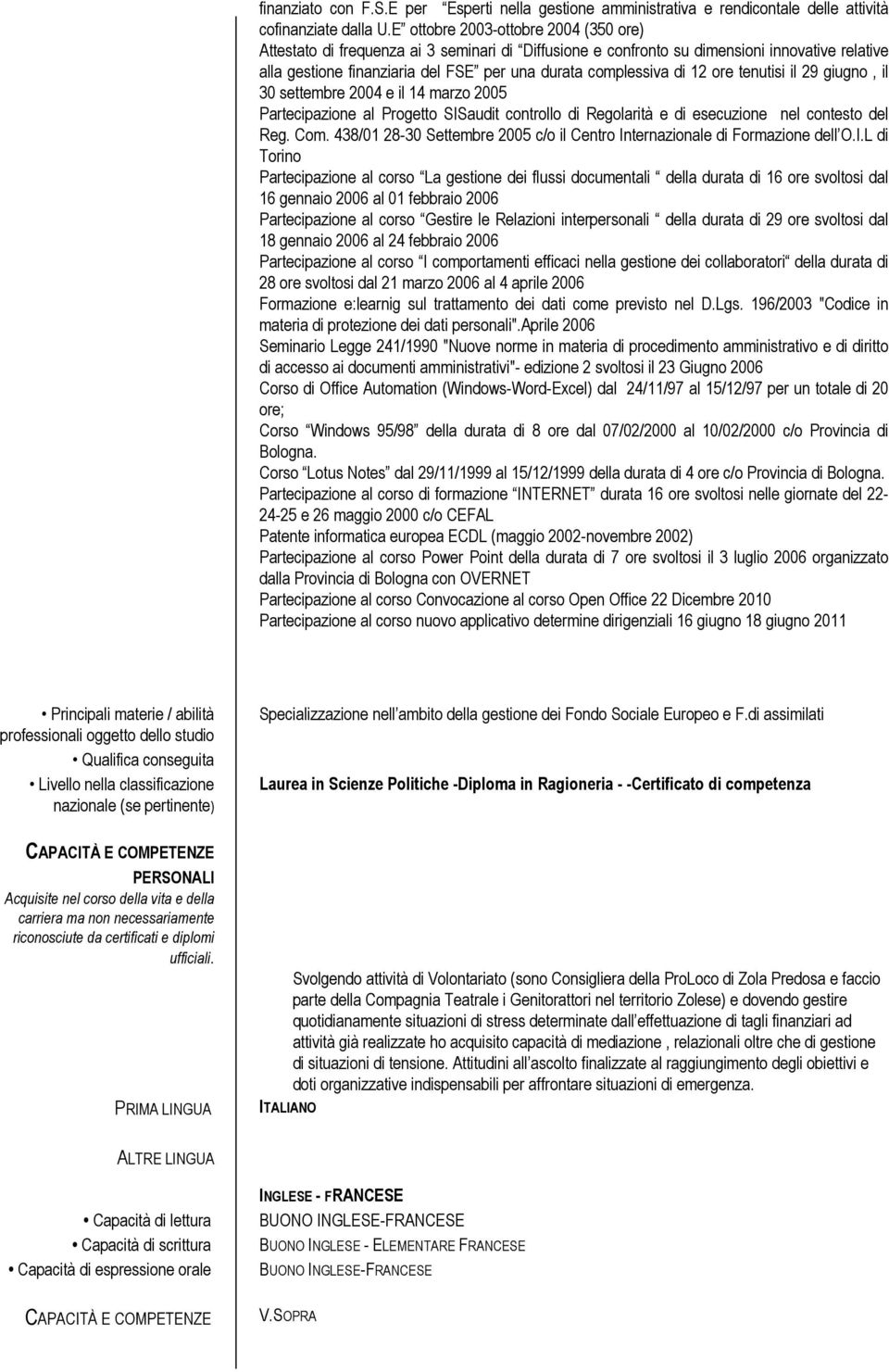 12 ore tenutisi il 29 giugno, il 30 settembre 2004 e il 14 marzo 2005 Partecipazione al Progetto SISaudit controllo di Regolarità e di esecuzione nel contesto del Reg. Com.