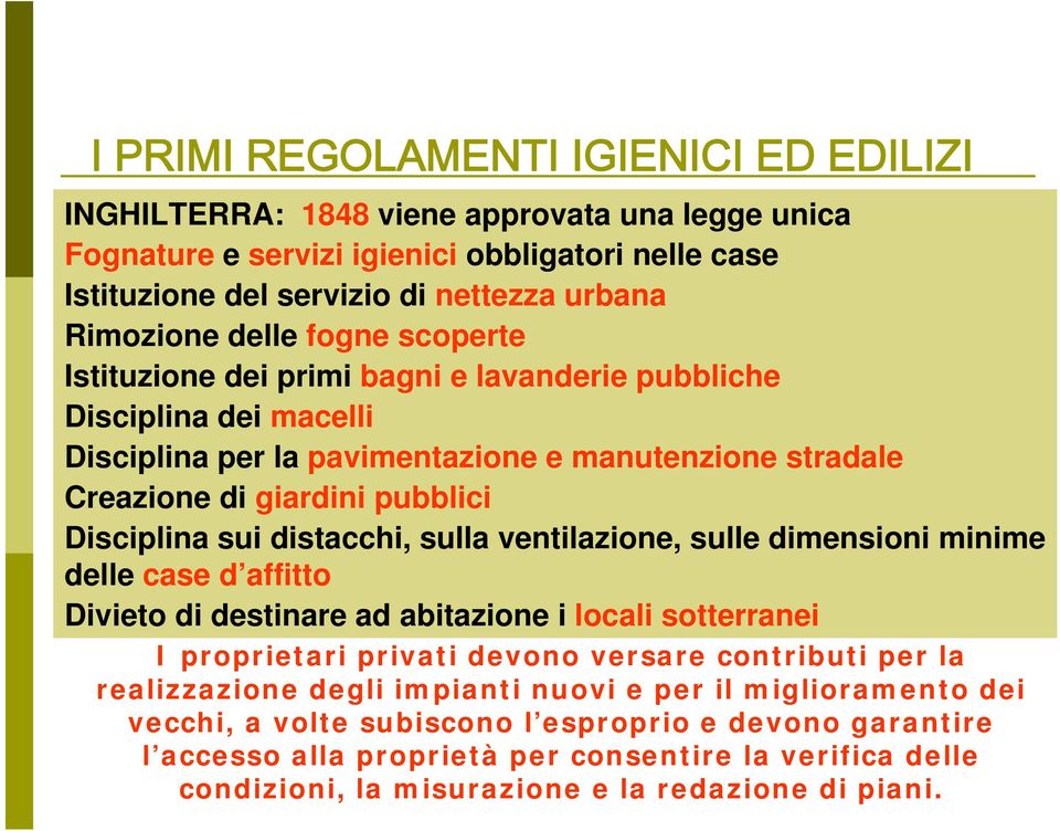 distacchi, sulla ventilazione, sulle dimensioni minime delle case d affitto Divieto di destinare ad abitazione i locali sotterranei I proprietari privati devono versare contributi per la